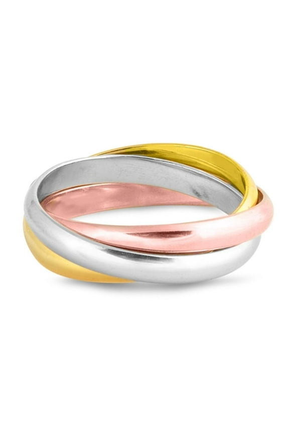 CHOOSE YOUR STYLE Rose Gold-Tone Triple Rolling Wedding Ring .925 Sterling Silver Band Female Size 5