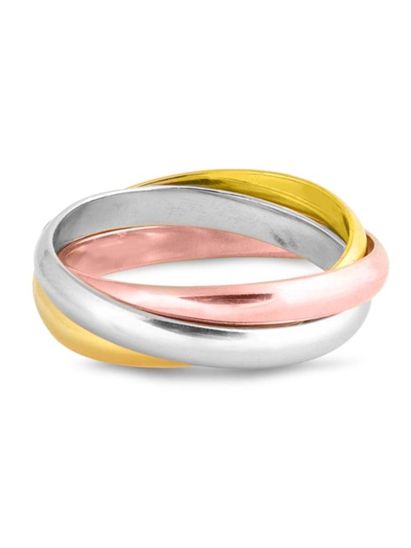 CHOOSE YOUR STYLE Rose Gold-Tone Triple Rolling Wedding Ring .925 Sterling Silver Band Female Size 9
