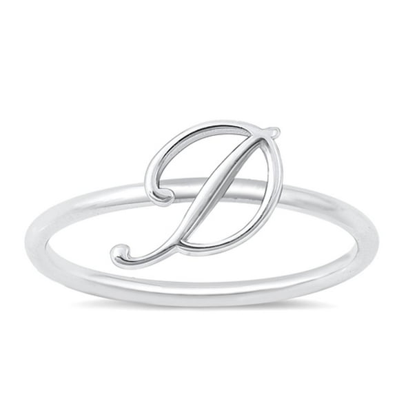 CHOOSE YOUR STYLE Script "D" Ring .925 Sterling Silver Initial Letter Band Jewelry Female Size 10