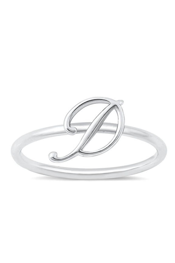 CHOOSE YOUR STYLE Script "D" Ring .925 Sterling Silver Initial Letter Band Jewelry Female Size 10
