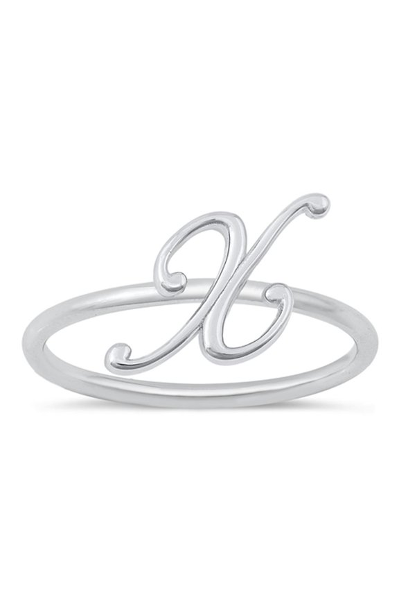 CHOOSE YOUR STYLE Script "X" Ring .925 Sterling Silver Initial Letter Band Jewelry Female Size 4