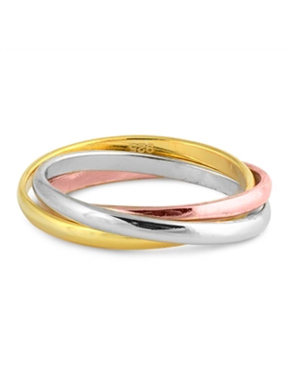 CHOOSE YOUR STYLE Thin Rose Gold-Tone Rolling Wedding Ring .925 Sterling Silver Band Jewelry Female Size 6