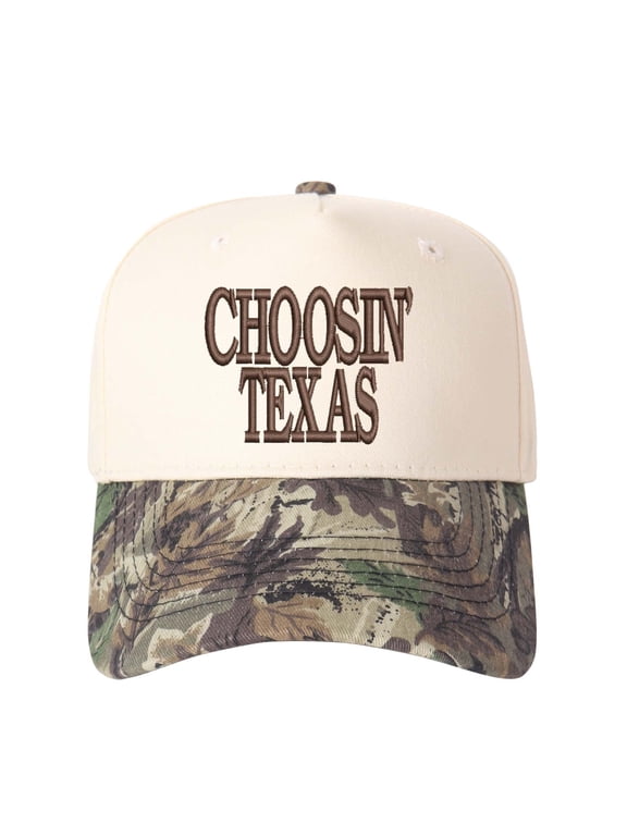 CHOOSIN' TEXAS Letter Embroidered Color Block Trucker Hat Unisex Adjustable Cotton Breathable Fashion Cap for Travel Daily Wear,Beige camouflage,1 pcs