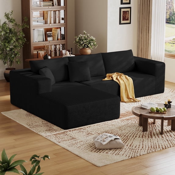 DILORA Sectional Boneless Sofa, L-shaped Couch(Black,Left Chaise ),Modular and Compressed,Two Packages,108 Inches