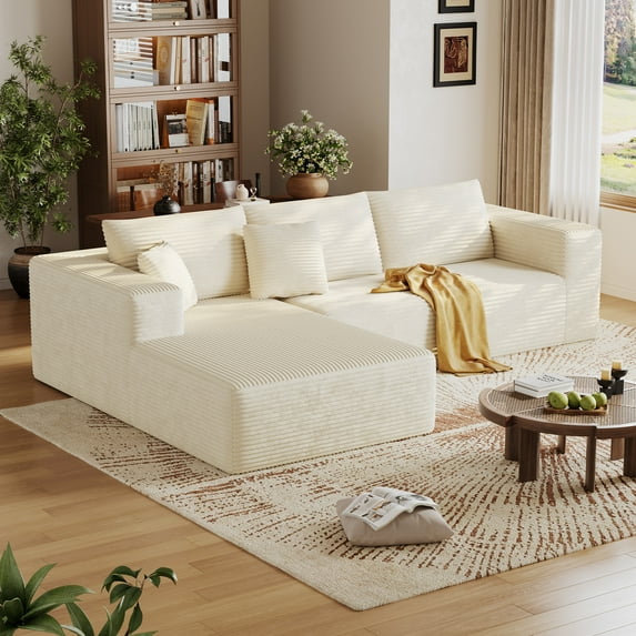 CHORRO Sectional Boneless Sofa, L-shaped Couch(White,Left Chaise ),Modular and Compressed,Two Packages,108 Inches