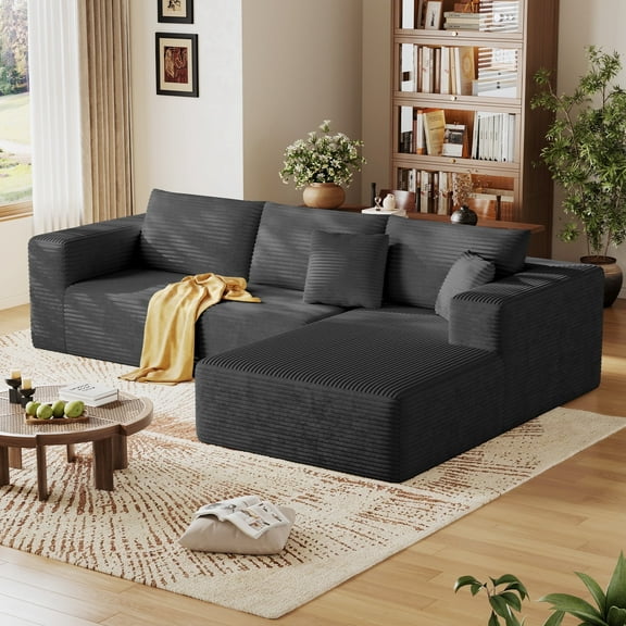 CHORRO Sectional Boneless Sofa, L-Shaped Couch(Gray,Right Chaise ),Modular and Compressed，Two Packages，108 Inches