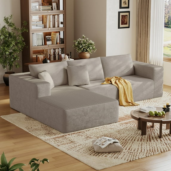 CHORRO Sectional Boneless Sofa, L-shaped Couch(Camel,Left Chaise ),Modular and Compressed,Two Packages,108 Inches