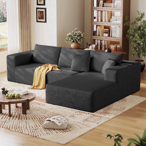 DILORA Sectional Boneless Sofa, L-Shaped Couch(Gray,Right Chaise ),Modular and Compressed，Two Packages，108 Inches