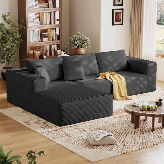 DILORA Sectional Boneless Sofa, L-shaped Couch(Gray,Left Chaise ),Modular and Compressed,Two Packages,108 Inches