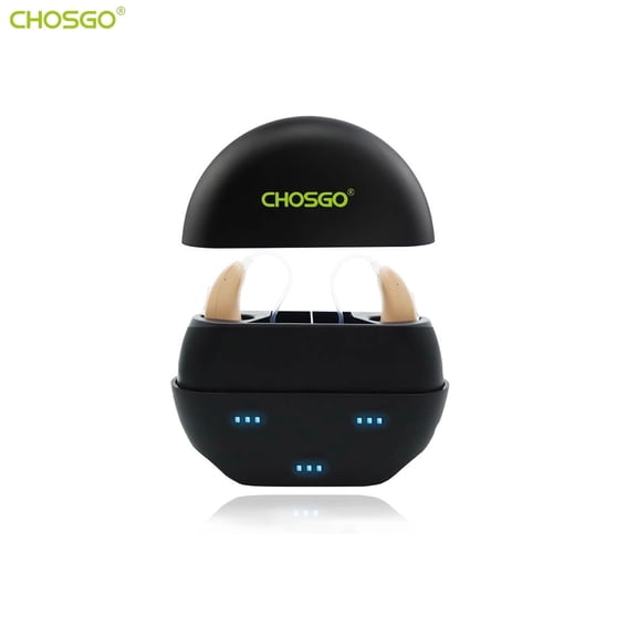 OTC Hearing Aids with Noise Cancel for Seniors, Behind-The-Ear Style, Charging Box, 2 Piece,CHOSGO V402R Beige