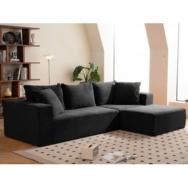 108" Cloud Sectional Couch with L-Shape Chaise Modern Comfy Modular Corduroy Sofa for Living Room, No Assembly Required, Black