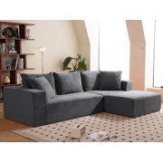 108" Modular Sectional Sofa Cloud Couch with Chaise L-Shaped Modern Comfy Corduroy Sofa for Living Room, No Assembly Required, Grey