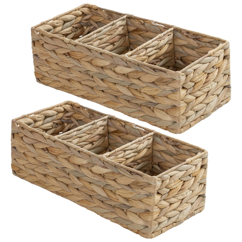 CHOSHOME 3 Section Water Hyacinth Baskets for Shelves, Wicker Storage Baskets for Organizing, 14.5"x 6.5"x 4.6", 2 Pack