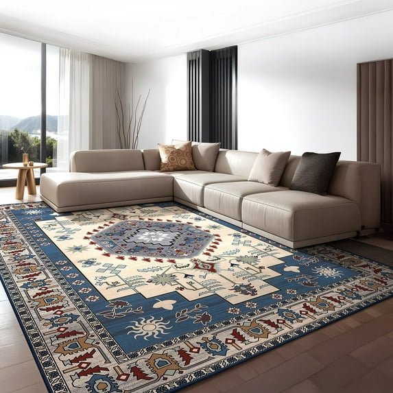 CHOSHOME Area Rug 8'x 10' Vintage Medallion Washable Area Rugs with Non-Slip Backing Soft Stain Resistant Non-Shedding Low-Pile Floor Carpet Mat for Living Room Bedroom Kitchen Home Office