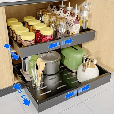 CHOSHOME Pull out Cabinet Organizer, Expansion in Two Directions (13.4"x 11.6"- 23.6“x 17.7”) Heavy Duty Slide out Drawers, Roll out Shelf Storage for Kitchen Base Cabinet Organization (Black)