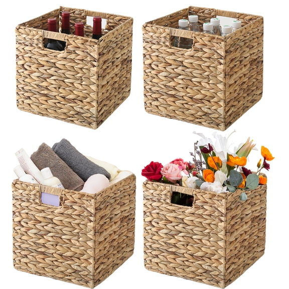 CHOSHOME Water Hyacinth Storage Baskets Wicker Cube Baskets 12X12x12 4 PACK