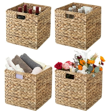 Seagrass Baskets Lids Set of 4 Rectangular Wicker Basket With Lid Woven Grass Storage Multipurpose Stackable Baskets for Shelf,Bedroom,Kitchen,Pantry