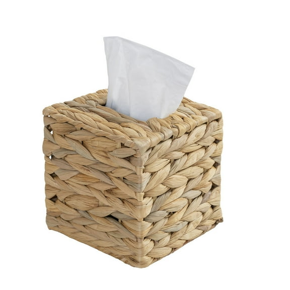 CHOSHOME Water Hyacinth Tissue Box Cover Wicker Cube Tissue Box Holder, 5.9"x 5.7"x 5.7" 1 PACK