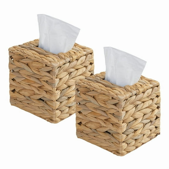 CHOSHOME Water Hyacinth Tissue Box Cover Wicker Cube Tissue Box Holder, 5.9"x 5.7"x 5.7" 2 PACK