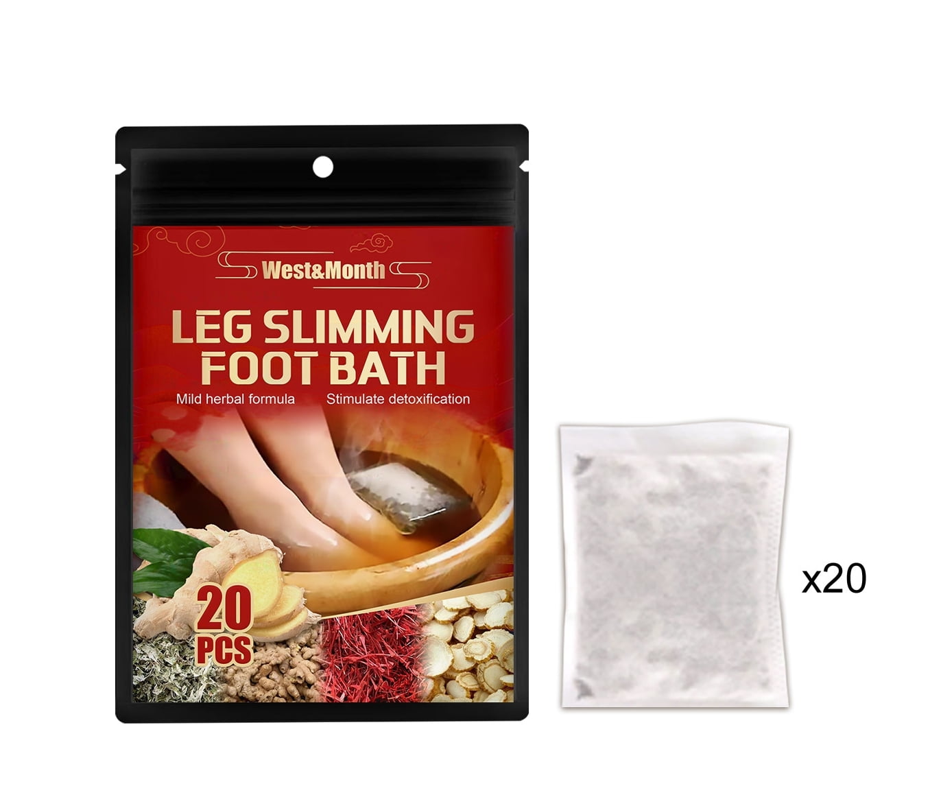 CHOUXI 20 PCS Herbal Foot Soak, Lymphatic Drainage Ginger Foot Soak