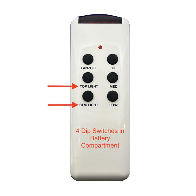 CHQ8BT7053T Ceiling Fan Remote Control 4 Dip Switch Version W/ Top and