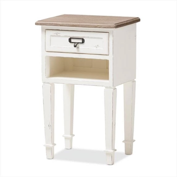 CHR6VM-M B-CA Dauphine Provincial Style Weathered Oak & White Wash Distressed Finish Wood Nightstand