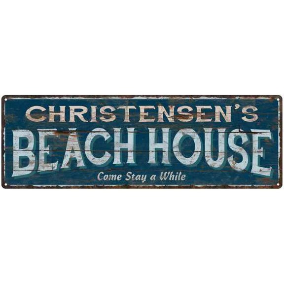 CHRISTENSEN'S Beach House Blue Rustic Cabin Home Decor 8x24 Metal 108240026412