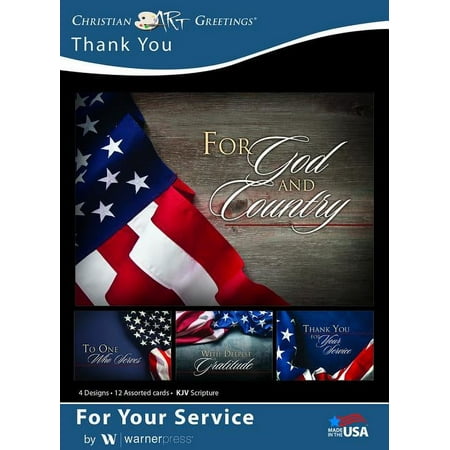 CHRISTIAN ART GREETINGS for God and Country Greeting Cards with Scriptures, Box of 12