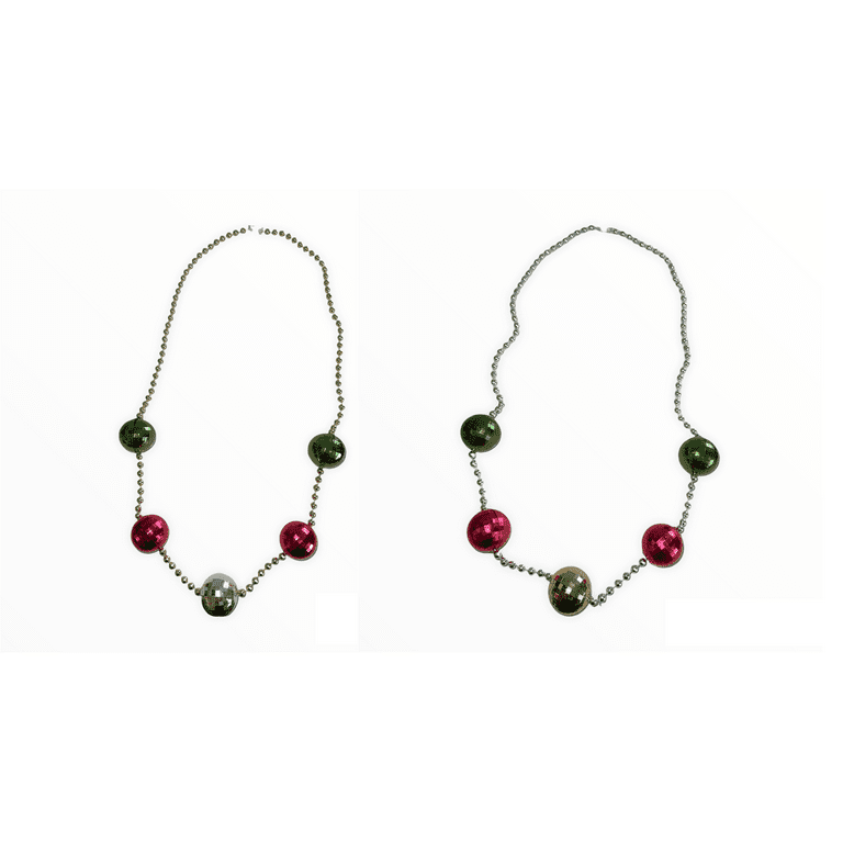 CHRISTMAS BEADED Holiday Ornament Disco Balls Necklace Santa Elf