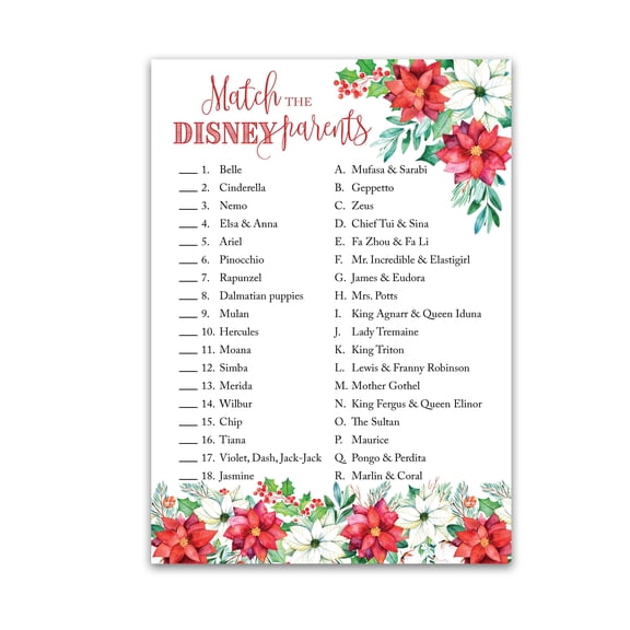 CHRISTMAS Baby Shower Game CARTOON PARENT MATCH Game Pack of 25 HOLIDAY Baby Shower Game, X-Mas Match Famous Parents Fun Shower Activity, Star Kids Match Game G770-DPM
