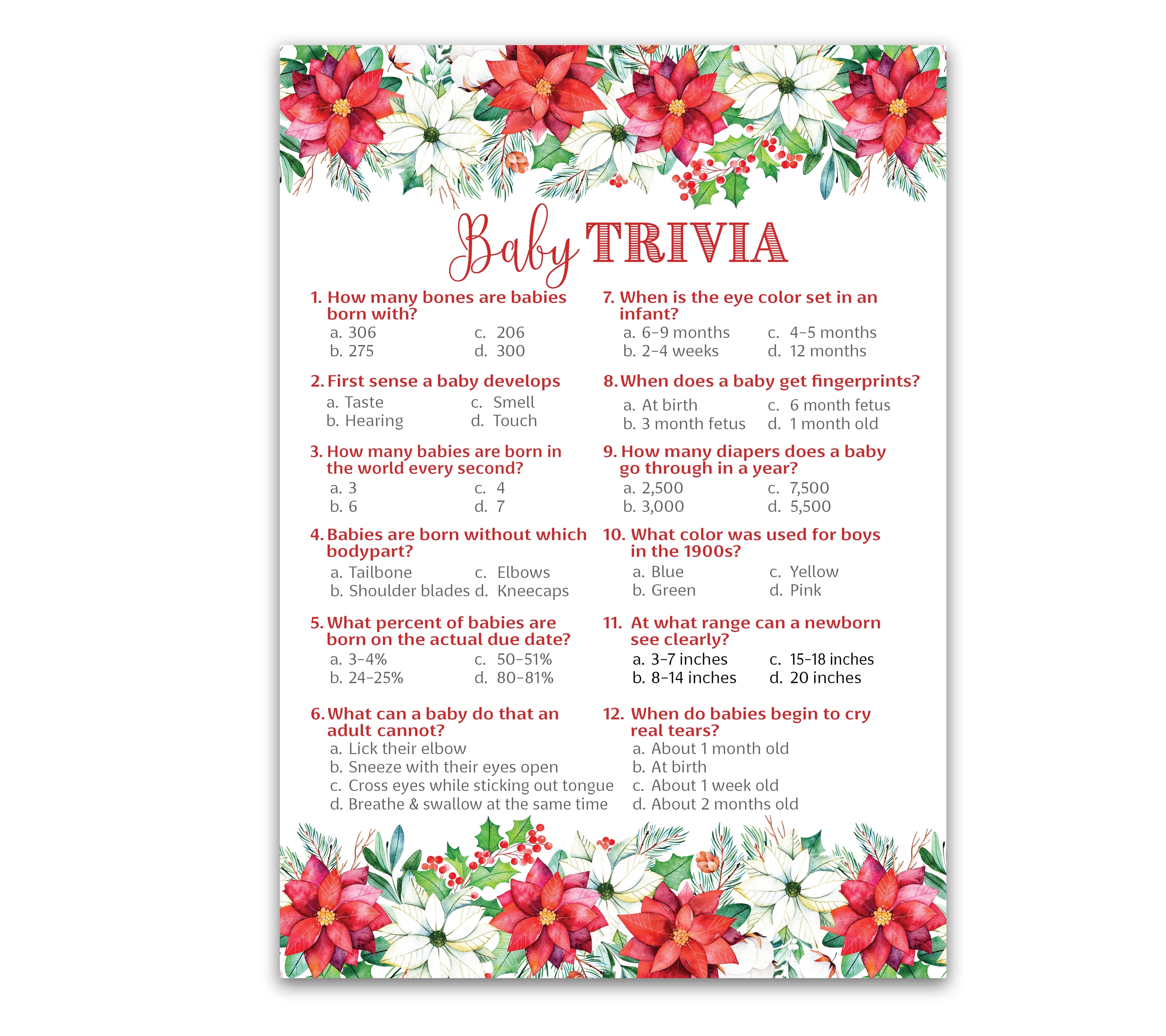 CHRISTMAS Baby Shower Game SNOWFLAKES BABY TRIVIA Game - Pack of 25 ...