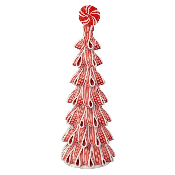 Ribbon Peppermint Candy Christmas Tree Tabletop Decoration, Red and White, 13.5", by Holiday Time