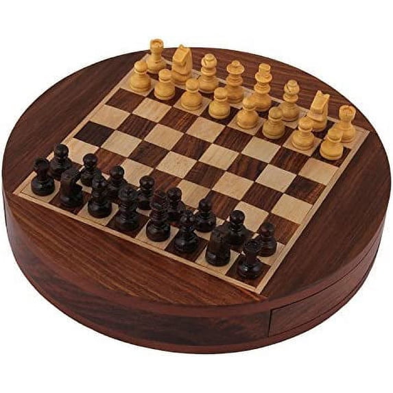 CHRISTMAS GIFT/ CHRISTMAS SPECIAL Crafts'man round Wooden Chess Game with Diameter 9 inches