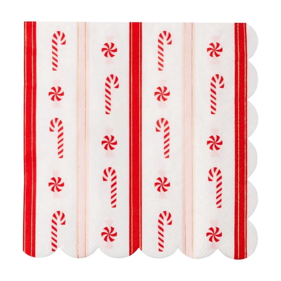 Bonjour Fte Candy Cane Stripe Large Paper Napkins, Disposable Party Supplies, 20 Count, Lunch Size, Picnic, Christmas
