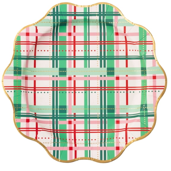 Bonjour Fte Holiday Plaid Large Paper Dinner Plates, Disposable Party Supplies, 8 Count, 11 Inch, Christmas