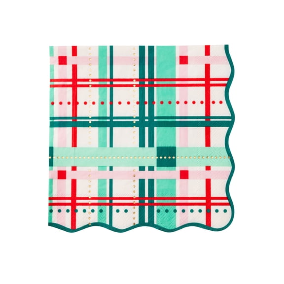 Bonjour Fte Holiday Plaid Napkins, Disposable Party Supplies, 20 Count, Lunch Size, Christmas