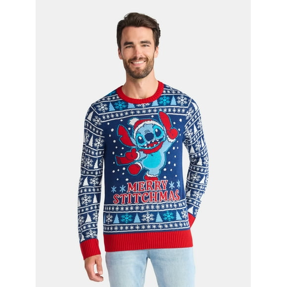 Disney Stitchmas Men's and Big Men's Holiday Sweater, Sizes XS-3XL