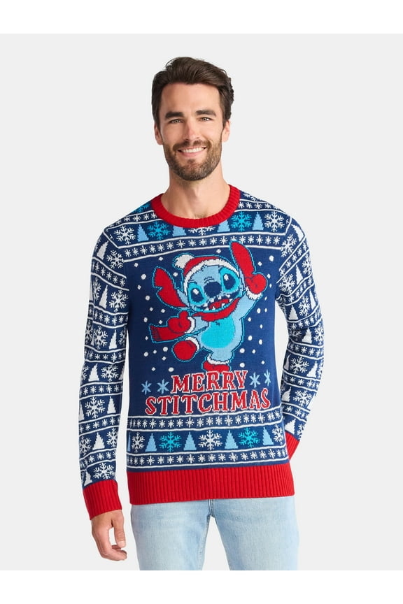 Disney Stitchmas Men's and Big Men's Holiday Sweater, Sizes XS-3XL