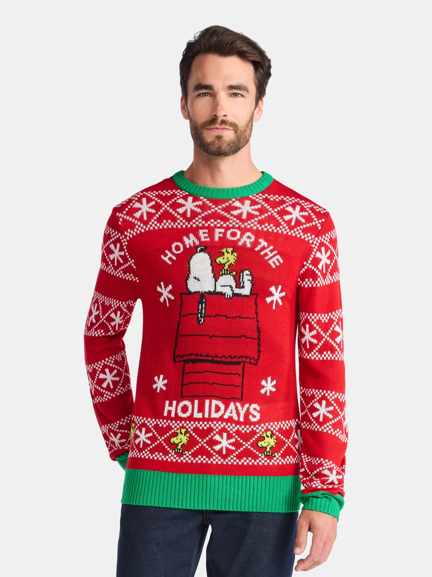 Peanuts Snoopy Men's and Big Men's Holiday Sweater Ugly Sweater, Sizes S-2XL