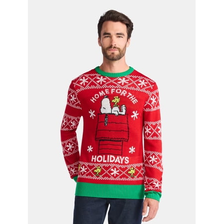 Peanuts Snoopy Men's and Big Men's Holiday Sweater Ugly Sweater, Sizes XS-3XL