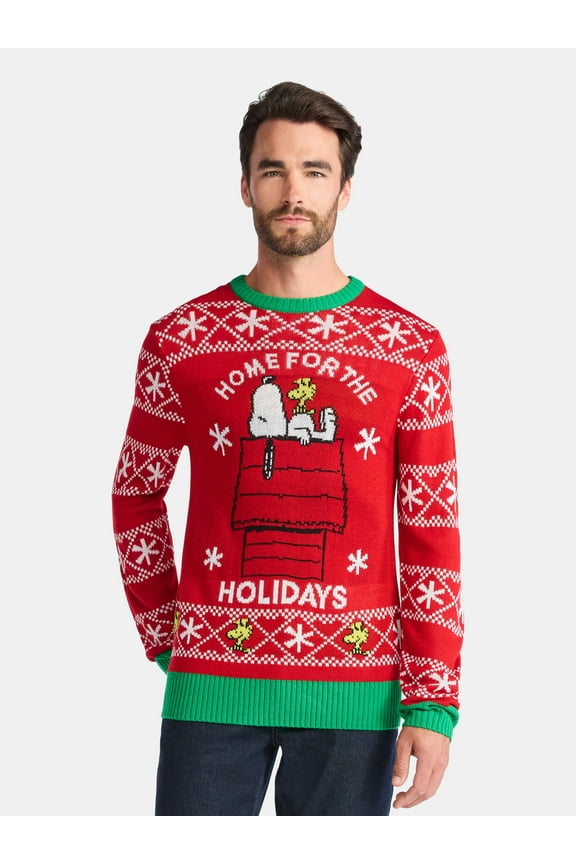 Snoopy Men's and Big Men's Holiday Sweater Ugly Sweater, Sizes XS-3XL