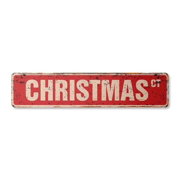 CHRISTMAS Vintage Plastic Street Sign santa claus reeindeer sleigh jesus | Indoor/Outdoor | 18" Wide