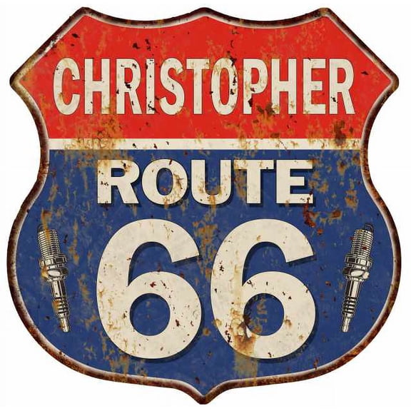 CHRISTOPHER Route 66 Sign Shield Metal Gift Man Cave Gift 211110002501