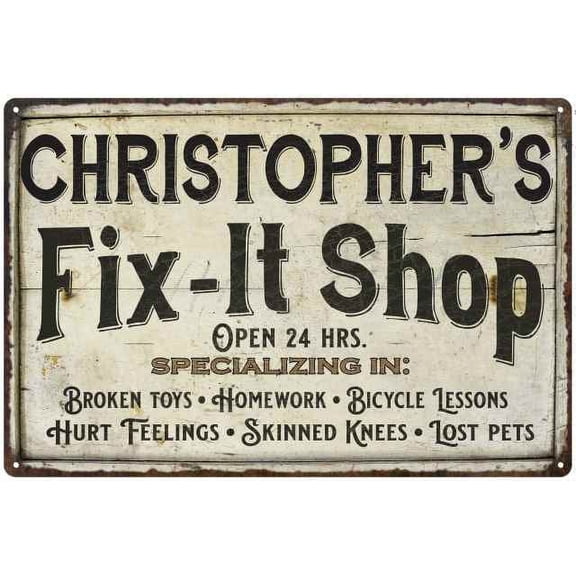 CHRISTOPHER'S Fix-It Shop Sign Grandpa Dad Wall Decor 8x12 Metal 208120006014