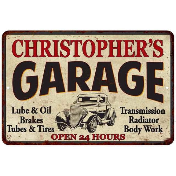 CHRISTOPHER'S Garage Man Cave Metal Sign Decor 8x12 108120014014