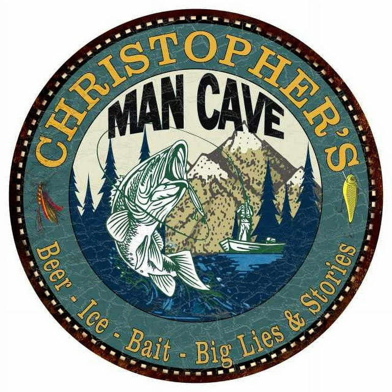CHRISTOPHER'S Man Cave Fishing 14 Round Metal Sign Garage Decor  100140004500