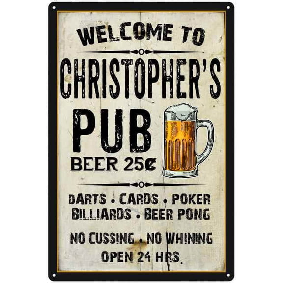 CHRISTOPHER'S Pub Sign Vintage Man Cave8 x 12 High Gloss Metal 208120028014