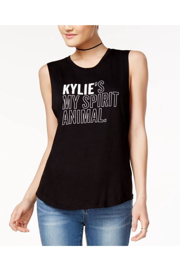 Womens Black Printed . Sleeveless Jewel Neck Top Size: M