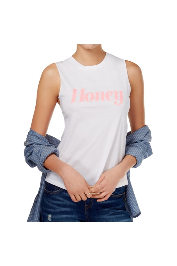 Womens Honey Muscle Tank Top, White, Large
