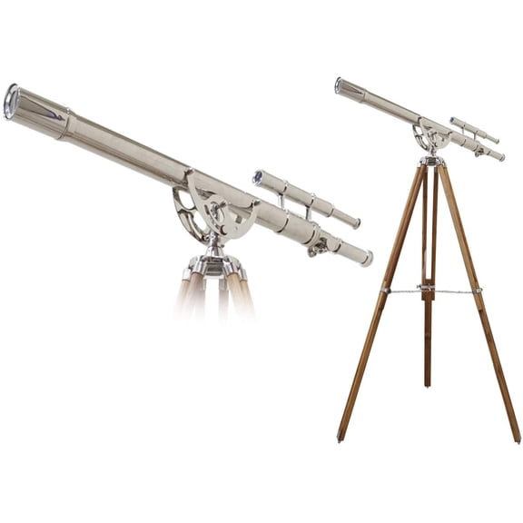 CHROME DOUBLE BARREL BRASS TRIPOD STAND TELESCOPE ADRIANA HARBOR MASTER RESTRO TELESCOPE